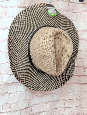 Pugs Striped Straw Fedora Hat - Black & Tan  New Nwt